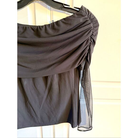 NWT The kooples off shoulders black top with mesh long sleeves Size French 0 (US - Picture 6 of 12
